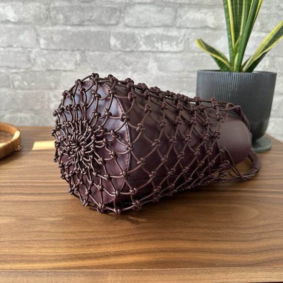 J Crew Sedona Basket Leather Netting Burgundy Handbag NWT - Picture 5 of 13